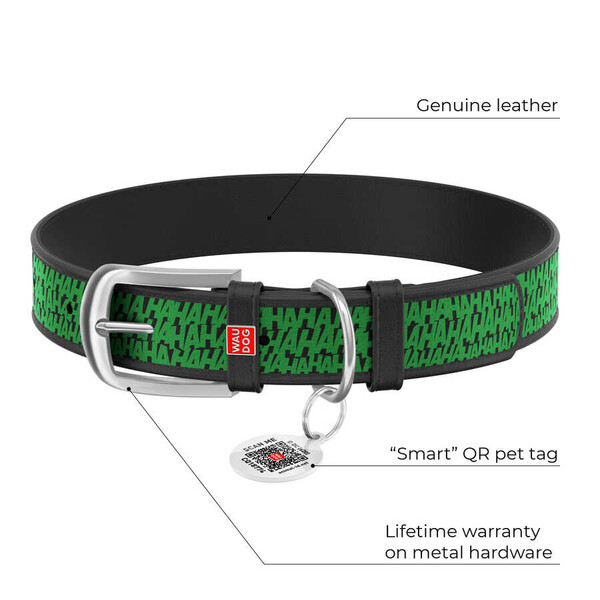 0012-1001-01 WAUDOG Design genuine leather dog collar with QR passport, 