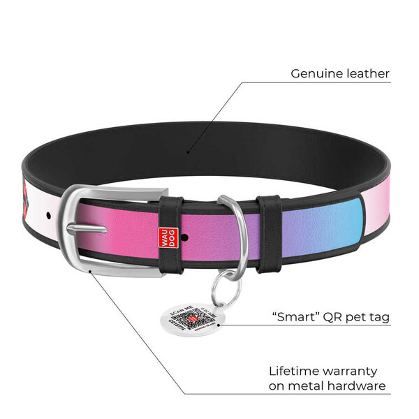 0012-1002-01 WAUDOG Design genuine leather dog collar with QR passport, 