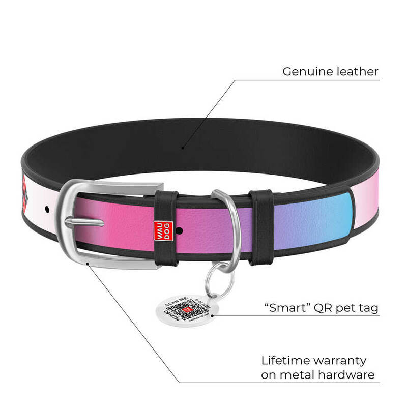 0012-1002-01 WAUDOG Design genuine leather dog collar with QR passport, 