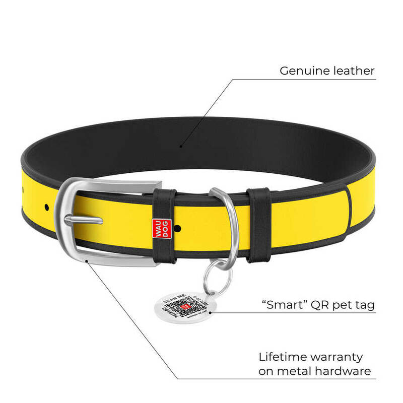 0012-1004-01 WAUDOG Design genuine leather dog collar with QR passport, 