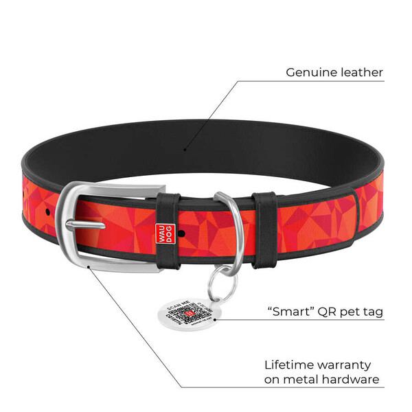 0012-1007-01 WAUDOG Design genuine leather dog collar with QR passport, 