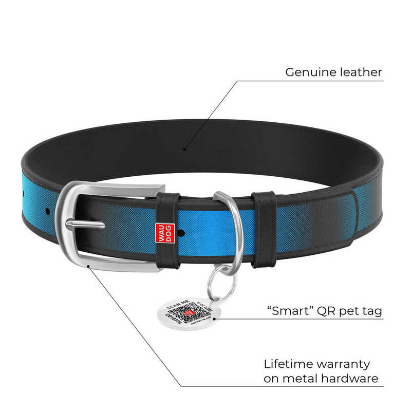 0012-1008-01 WAUDOG Design genuine leather dog collar with QR passport, 