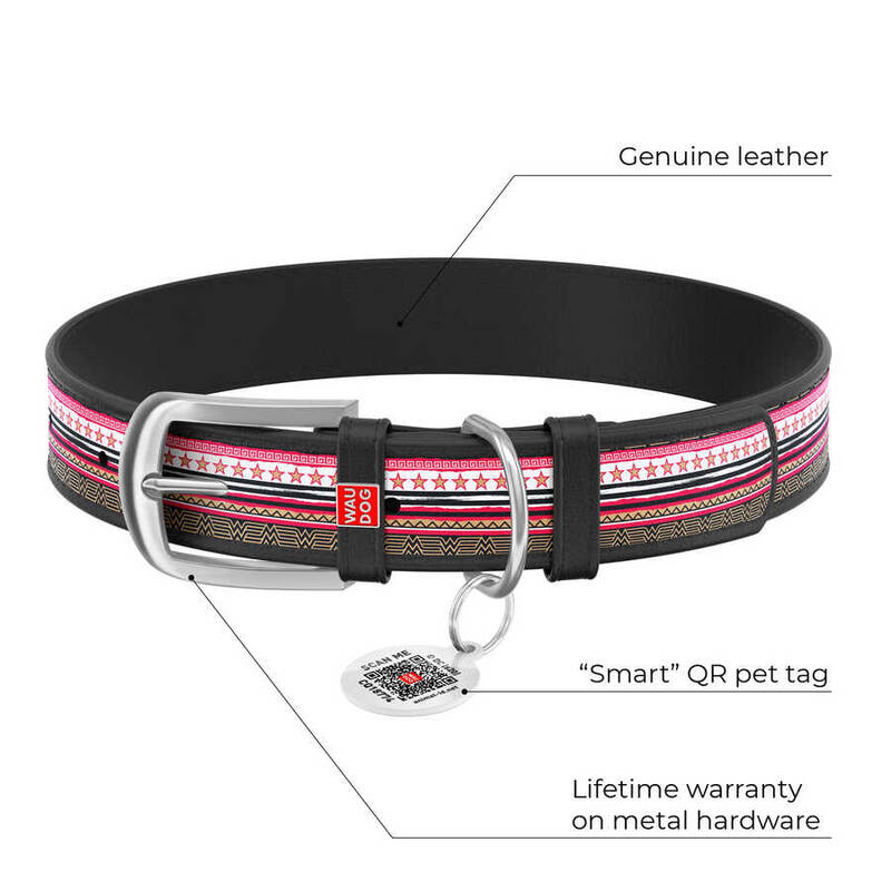 0012-1009-01 WAUDOG Design genuine leather dog collar with QR passport, 