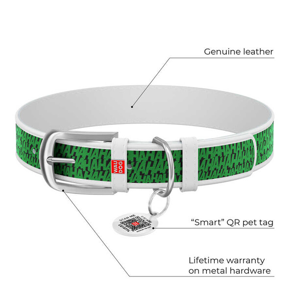 Collar - 0013-1001-15 WAUDOG Design genuine leather dog collar with QR passport, 