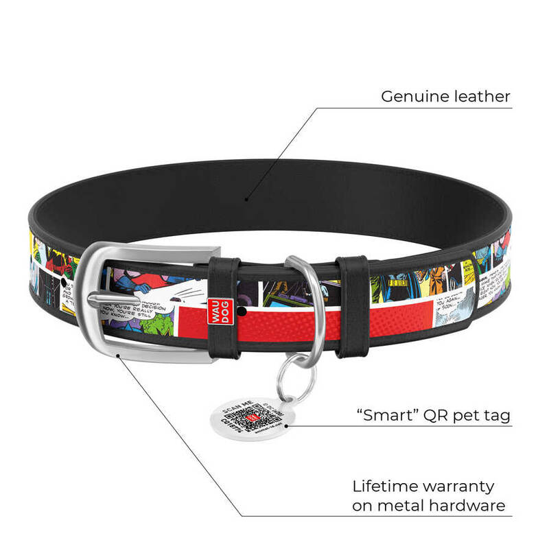 0013-1003-01 WAUDOG Design genuine leather dog collar with QR passport, 