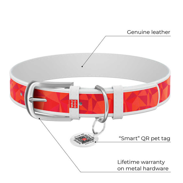 Collar - 0013-1007-15 WAUDOG Design genuine leather dog collar with QR passport, 