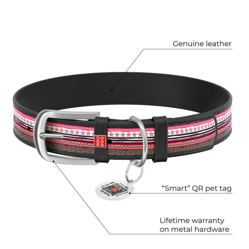 0013-1009-01 WAUDOG Design genuine leather dog collar with QR passport, 