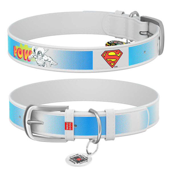 Collar - Collar Waudog Süpermen Deri Köpek Boyun Tasması W 15MM L 26-35 Cm Beyaz (0015-1008-15)