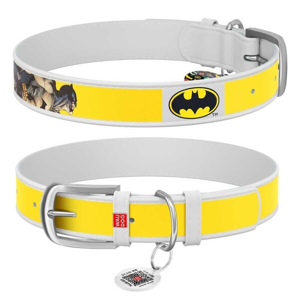 Collar - Collar Waudog Batman Desenli QR Pasaportlu Köpek Boyun Tasması 38-49 Cm (0025-1004-15) Beyaz
