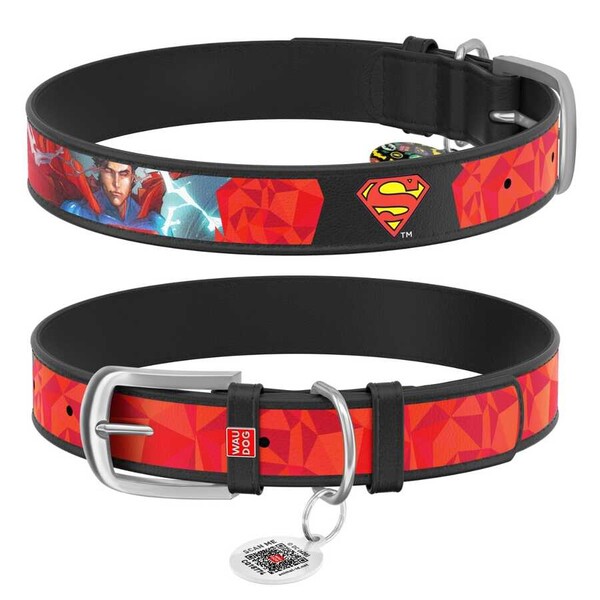 Collar - Collar Waudog Superman Desenli QR Pasaportlu Köpek Boyun Tasması 38-49 Cm (0025-1007-01)