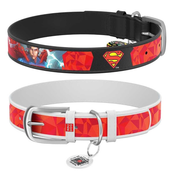 Collar - Collar Waudog Superman Desenli QR Pasaportlu Köpek Boyun Tasması 38-49 Cm (0025-1007-15)