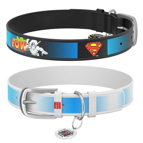 Collar - Collar Waudog Superman Desenli QR Pasaportlu Köpek Boyun Tasması 38-49 Cm (0025-1008-15) Beyaz