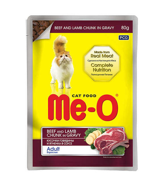 Meo - Me-O Pouch Sos İçinde Parça Dana Etli & Kuzu Etli Kedi Yaş Mama 80 gr (12 adet)