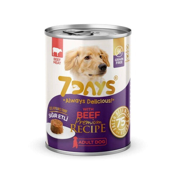 7 DAYS - 7 DAYS Biftekli Kıyılmış Yetişkin Köpek Konserve Maması 415 Gram