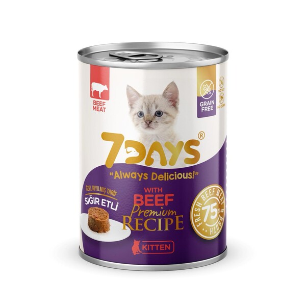 7 DAYS - 7 DAYS Biftekli Kıyılmış Yavru Kedi Konserve Maması 415 Gram