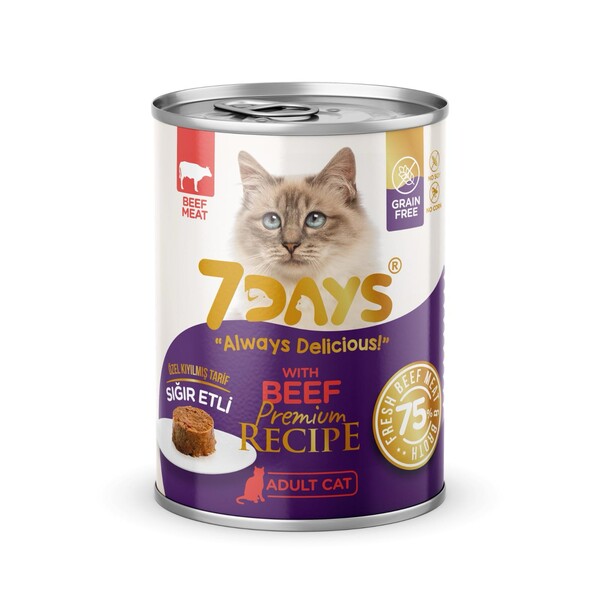 7 DAYS - 7 DAYS Biftekli Kıyılmış Yetişkin Kedi Konserve Maması 415 Gram
