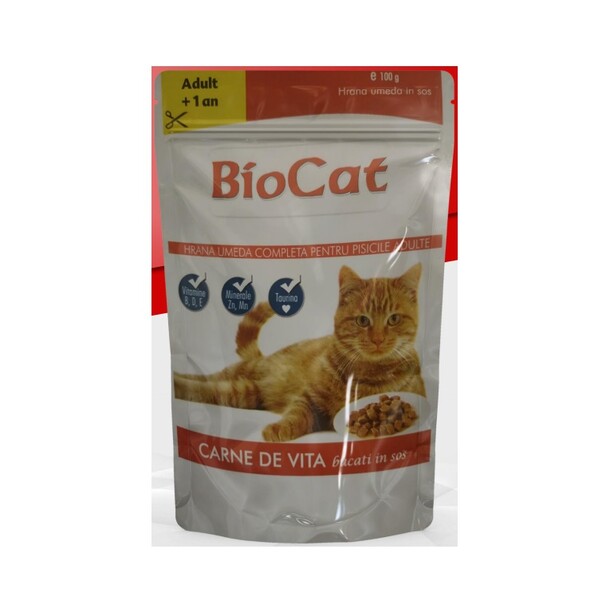 Bio Cat&Dog - Biocat Biftekli Yetişkin Kedi Yaş Maması 100 Gr x 24 Adet