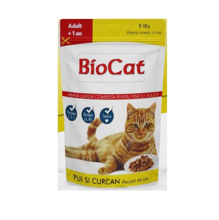 Biocat Tavuklu ve Hindili Yetişkin Kedi Yaş Maması 100 Gr x 24 Adet