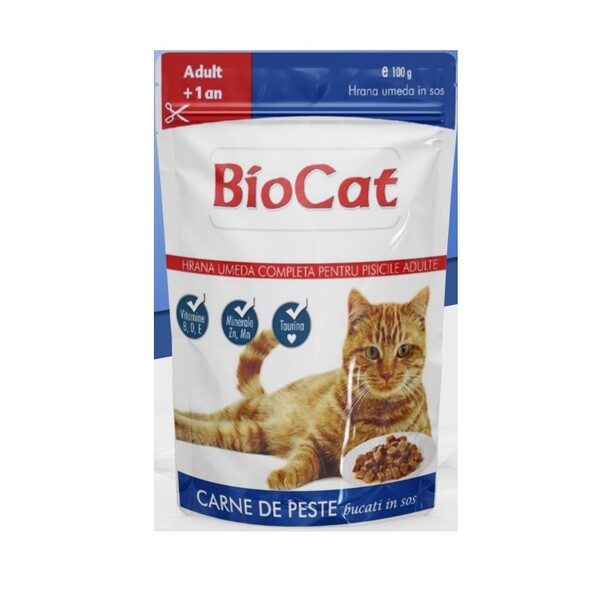 Bio Cat&Dog - Biocat Balıklı Yetişkin Kedi Yaş Maması 100 Gr x 24 Adet
