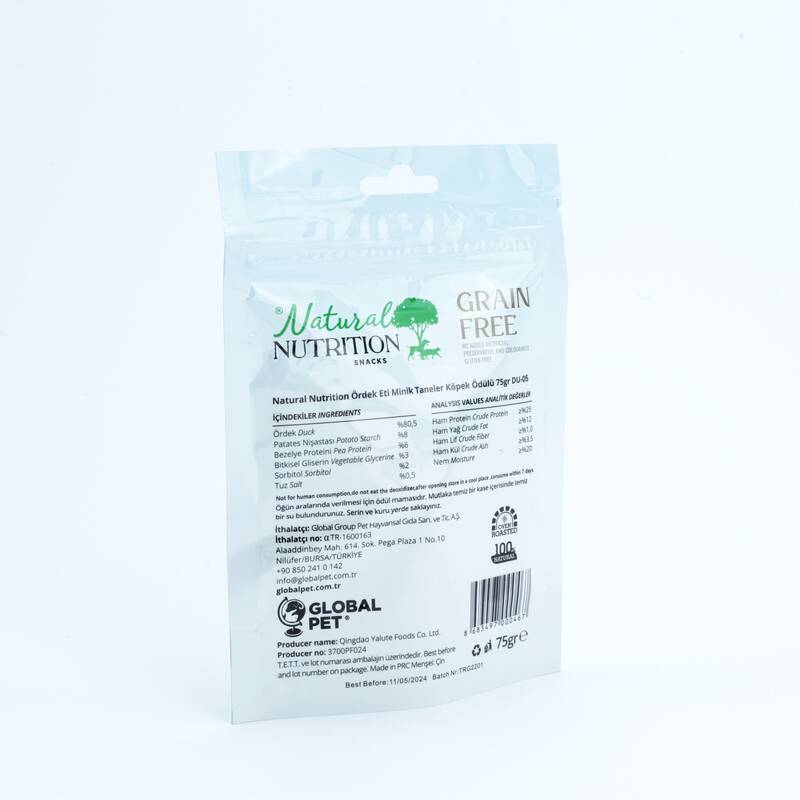 Natural Nutrition Snacks Ördek Eti Minik Taneler Köpek Ödülü 75 Gr