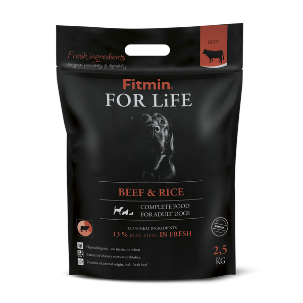 Fitmin - Fitmin For Life %13 Taze Biftek Etli Yetişkin Köpek Maması 2,5 Kg
