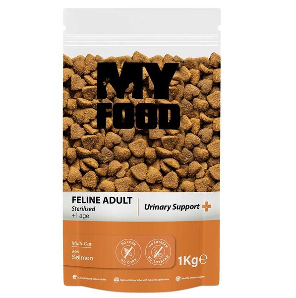 Myfood - My Food Somonlu Kısırlaştırılmış Yetişkin Kedi Maması Urinary Support 1 Kg (Şeffaf Paket)