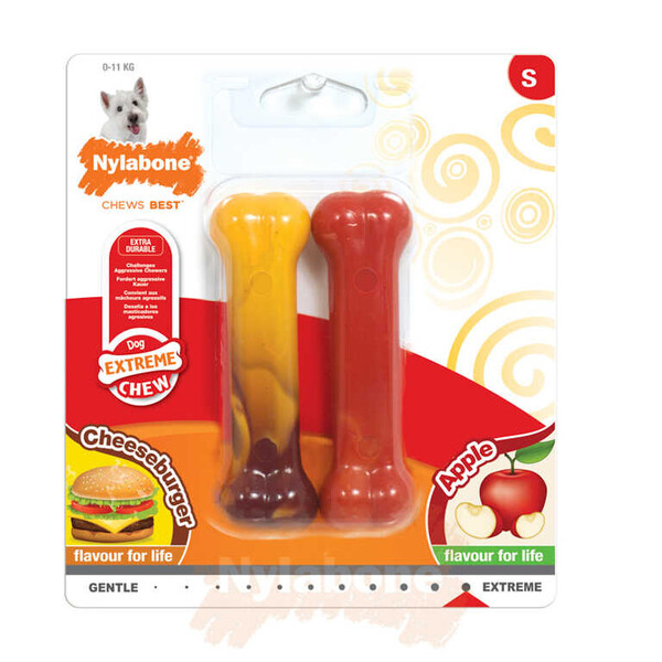 Nylabone - Nylabone Cheeseburger ve Elma Aromalı Köpek Çiğneme Kemiği S