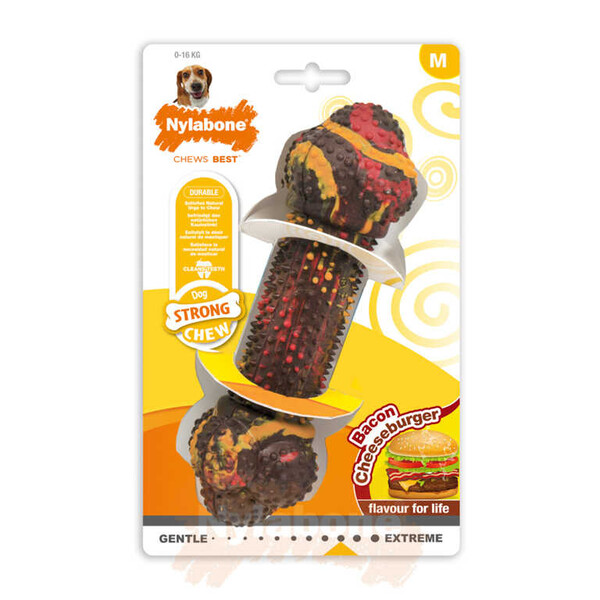 Nylabone - Nylabone Domuz Pastırması ve Cheeseburger Aromalı Köpek Çiğneme Kemiği M