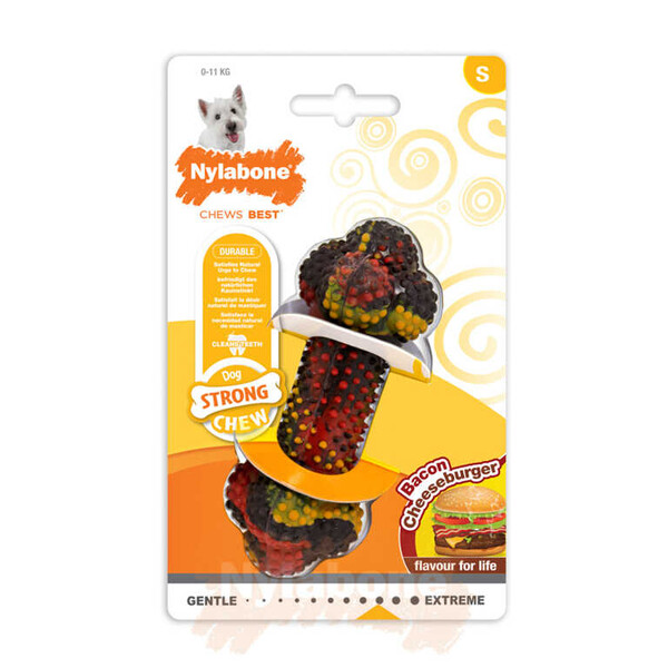 Nylabone - Nylabone Domuz Pastırması ve Cheeseburger Aromalı Köpek Çiğneme Kemiği S