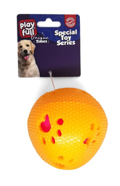 PF-4001-Playfull Öten Pati Desenli Plastik Top Köpek Oyuncağı 7,5 Cm - Thumbnail