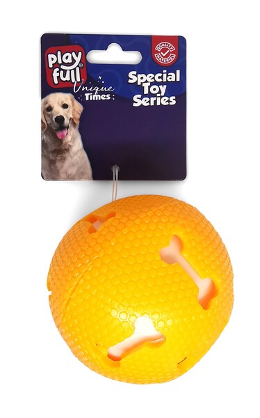 PF-4004 Playfull Işıklı Kemik Desenli Plastik Top Köpek Oyuncağı 7,5 Cm - Thumbnail