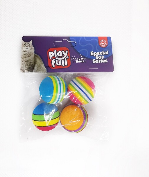 Playfull - PF-4058-Playfull Renkli Sünger Top Kedi Oyuncağı 3,5 Cm 4'Lü