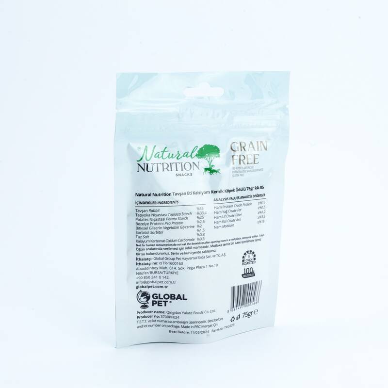 Natural Nutrition Snacks Tavşan Eti Kalsiyum Kemik Köpek Ödülü 75 Gr